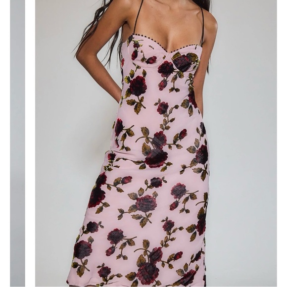 Rare London Pink Rose Devore Lace-Up Midi Dress Formal Wedding Prom Party Sz 2 - Picture 5 of 11